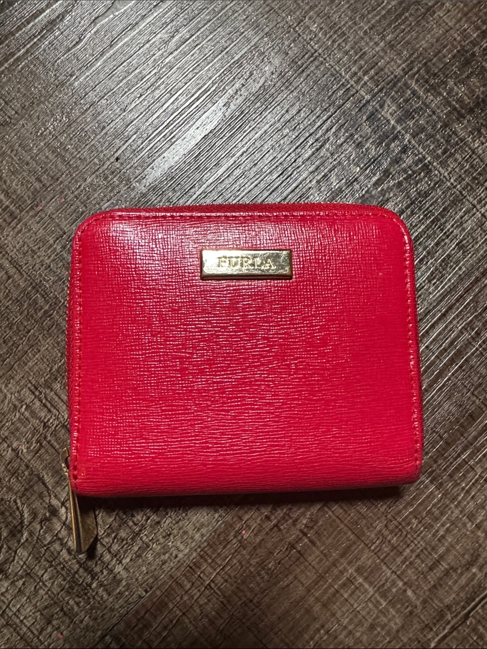 Furla EUC Red Zip Around Wallet with Gold Hardware